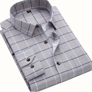 Men's Light Blue & White Gingham Check Long Sleeve Dress Shirt