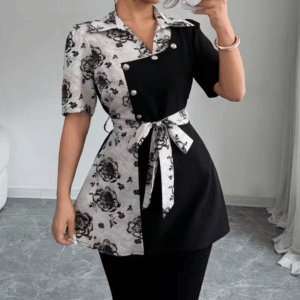 Women's Black & White Floral shirt with Button front